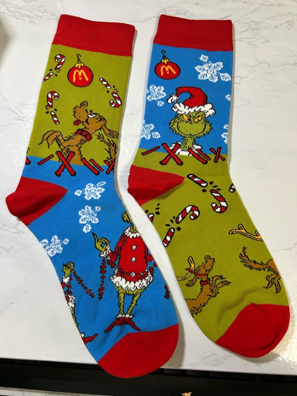 Grinch Holiday Crew Socks - Festive Red, Blue & Green